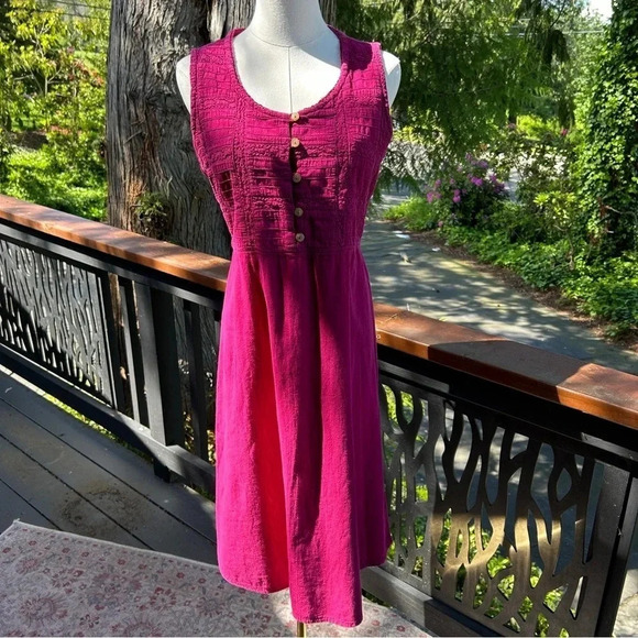 Eucalyptus Dresses & Skirts - Cottage Core Pink 100% Cotton Drawstring Cinched Waist Midi Dress / Size Small